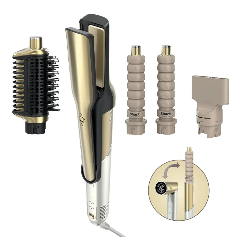 Shark Glam 4-in-1 Hot Tool Air Styling + Drying System Gold- For Straight, Wavy and Bouncy Styles
