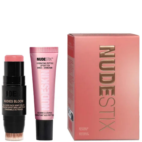 NUDESTIX Rosy Pink Glow Blush & Lip Kit - Nudies Bloom Cherry Blossom, Lip Butter Rose Sparkle