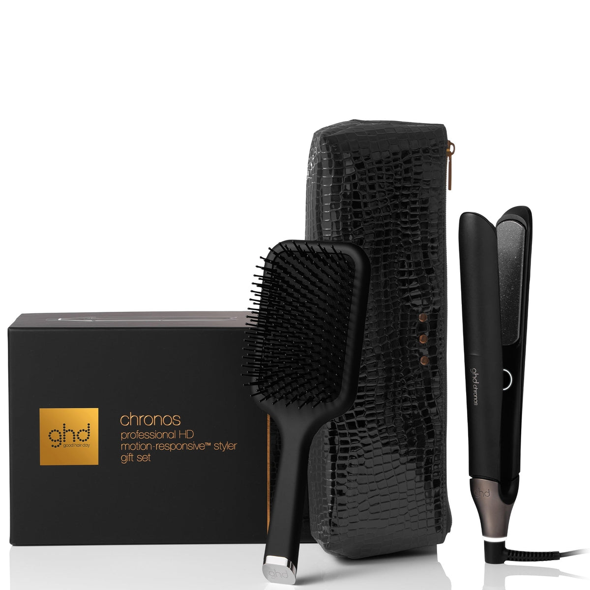 ghd Chronos Styler gift set with paddle brush and styler bag