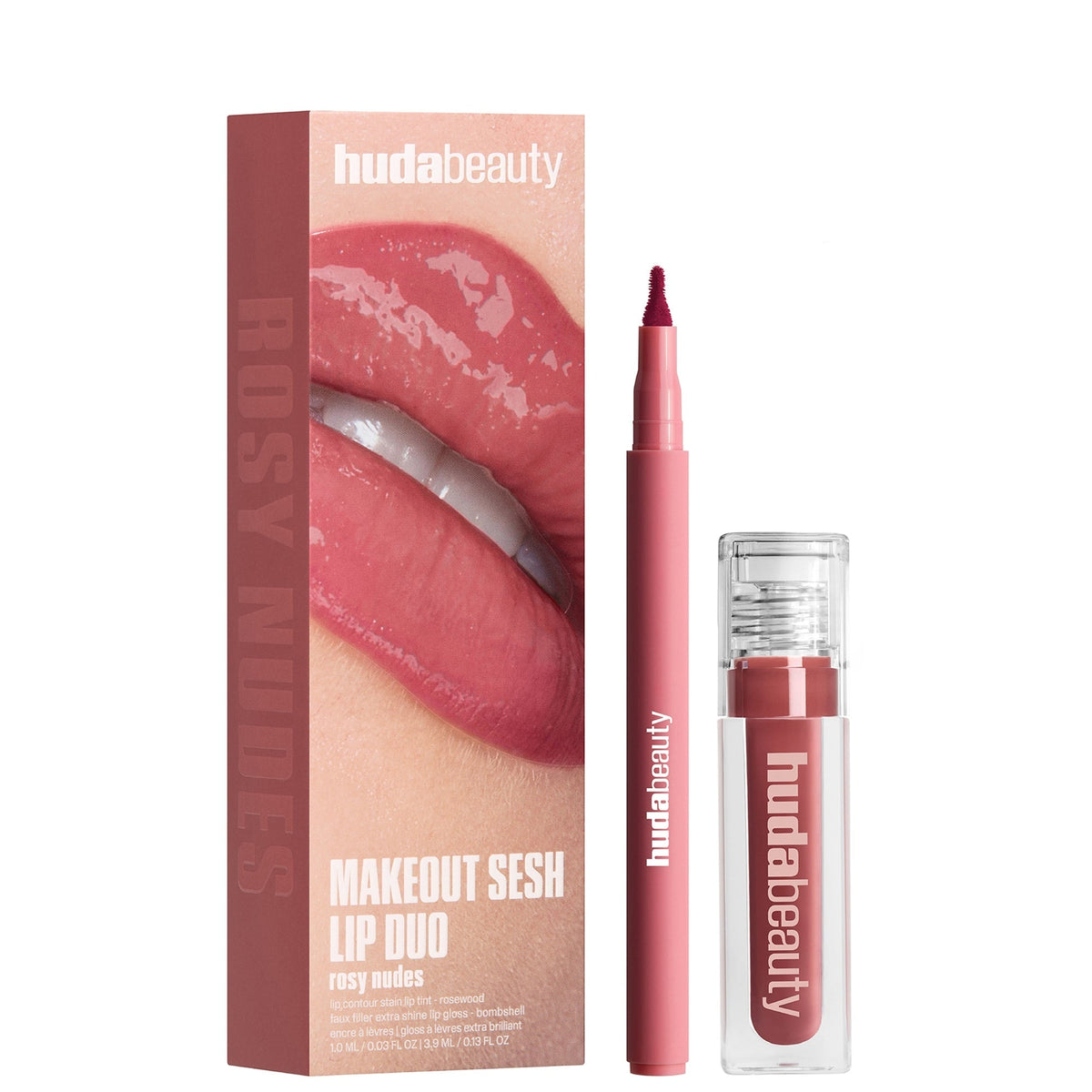 HUDA BEAUTY Rosy Nude - Makeout Sesh Lip Kit
